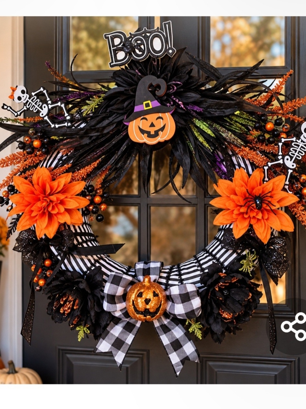Spooky Pumpkin & Orange Floral Halloween Wreath by